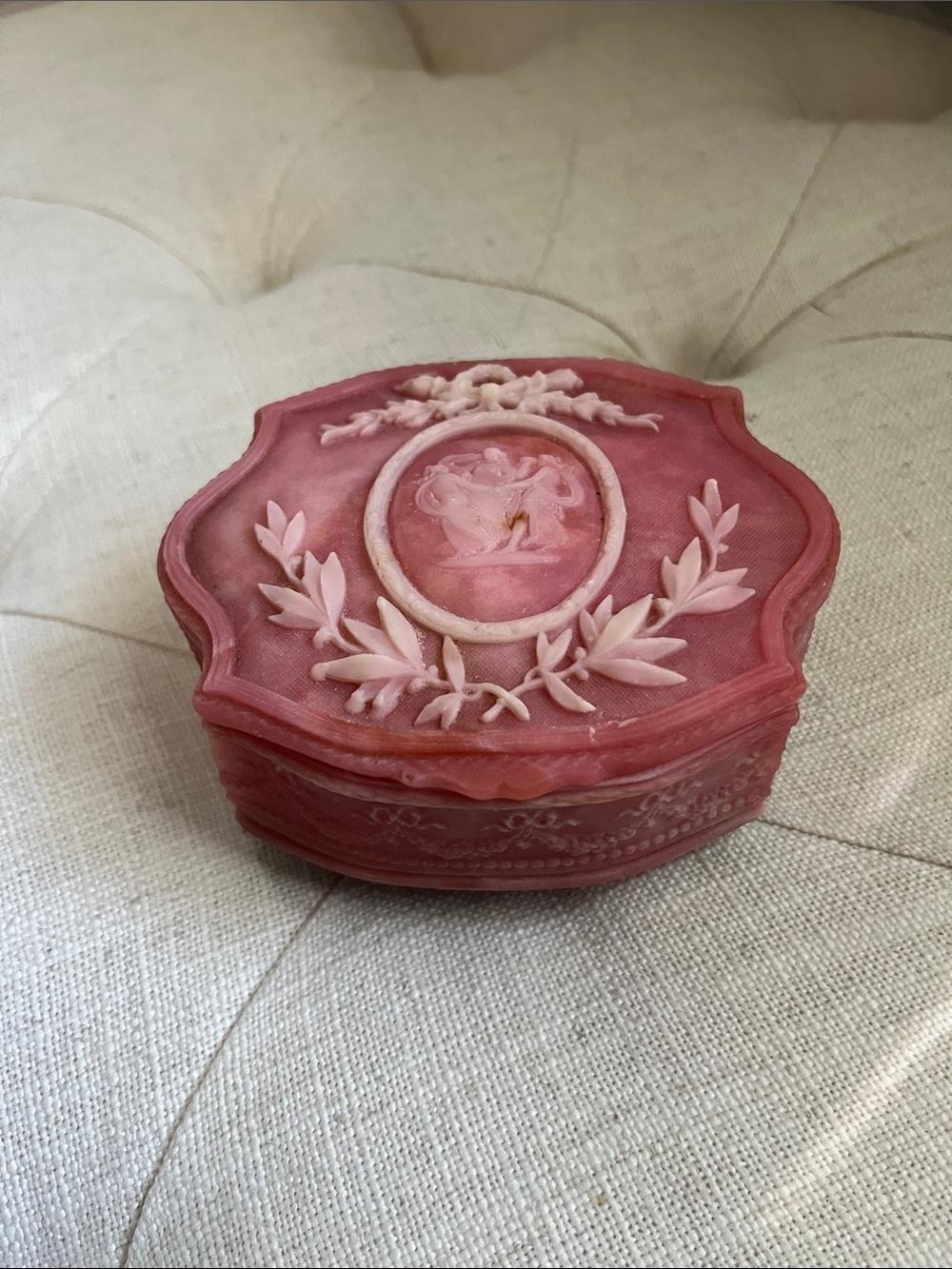 Vintage Genuine Incolay Stone  Decorative Dancing Muses Jewelry Trinket Box